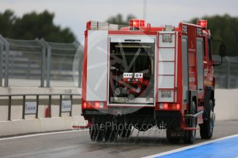 World © Octane Photographic Ltd. Pirelli wet tyre test, Paul Ricard, France. Monday 25th January 2016. Paul Ricard fire truck wetting the pit lane. Digital Ref: 1498LB5D5177