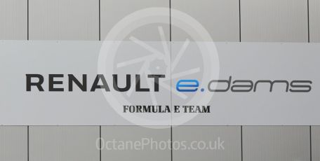 World © Octane Photographic Ltd. 5th February 2016 – Donington Park Formula e HQ. Renault e-dams Formula e team logo. Digital Ref : 1501CB1D0498