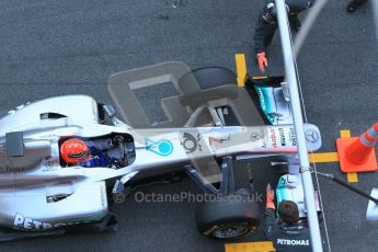 World © Octane Photographic 2011. Formula 1 testing Monday 21st February 2011 Circuit de Catalunya. Mercedes MGP W02 - Michael Schumacher. Digital ref : 0012CB5D0276