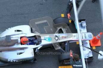 World © Octane Photographic 2011. Formula 1 testing Monday 21st February 2011 Circuit de Catalunya. Mercedes MGP W02 - Michael Schumacher. Digital ref : 0012CB1D2774