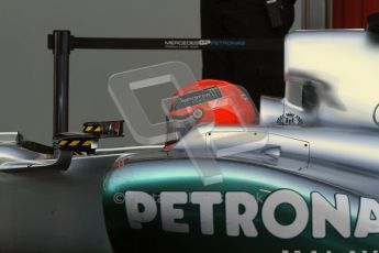 World © Octane Photographic 2011. Formula 1 testing Monday 21st February 2011 Circuit de Catalunya. Mercedes MGP W02 - Michael Schumacher. Digital ref : 0012LW7D5376