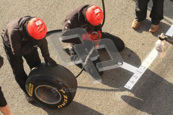 World © Octane Photographic 2011. Formula 1 testing Monday 21st February 2011 Circuit de Catalunya. Virgin pitstop. Digital ref : 0012LW7D5547