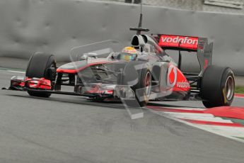 © Octane Photographic 2011. Formula 1 testing Sunday 20th February 2011 Circuit de Catalunya. McLaren MP4/26 - Lewis Hamilton. Digital ref : 0010CB1D2335