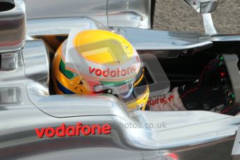 © Octane Photographic 2011. Formula 1 testing Sunday 20th February 2011 Circuit de Catalunya. McLaren MP4/26 - Lewis Hamilton. Digital ref : 0010CB1D2569