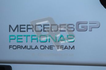 World © Octane Photographic 2010. © Octane Photographic 2011. Formula 1 testing Friday 18th February 2011 Circuit de Catalunya. Friday 18th February 2011 Circuit de Catalunya. Mercedes team logo. Digital ref : 0024CB1D0249