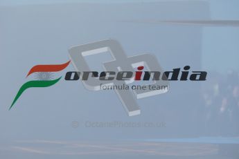 World © Octane Photographic 2010. © Octane Photographic 2011. Formula 1 testing Friday 18th February 2011 Circuit de Catalunya. Force India team logo. Digital ref : 0024CB1D0253