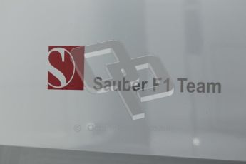 World © Octane Photographic 2010. © Octane Photographic 2011. Formula 1 testing Friday 18th February 2011 Circuit de Catalunya. Sauber team logo. Digital ref : 0024CB1D0256