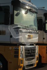 World © Octane Photographic 2010. © Octane Photographic 2011. Formula 1 testing Friday 18th February 2011 Circuit de Catalunya. Renault trucks in paddock with new Lotus decals applied. Digital ref : 0024CB1D0400