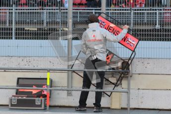 World © Octane Photographic 2010. © Octane Photographic 2011. Formula 1 testing Friday 18th February 2011 Circuit de Catalunya. McLaren  Jenson Button's pit board. Digital ref : 0024CB1D9945