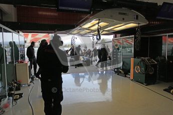 World © Octane Photographic 2011. Formula 1 testing Wednesday 9th March 2011 Circuit de Catalunya. Lotus garage. Lotus T124 - Jarno Trulli. Digital ref : 0020CB5D5722