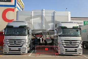 World © Octane Photographic 2011. Formula 1 testing Wednesday 9th March 2011 Circuit de Catalunya. Mercedes team trucks in the F1 paddock. Digital ref : 0020CB5D5731