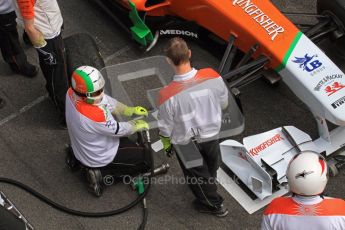 World © Octane Photographic 2011. Formula 1 testing Wednesday 9th March 2011 Circuit de Catalunya. Force India pit stop practice. Digital ref : 0020LW7D0457
