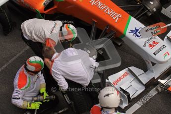 World © Octane Photographic 2011. Formula 1 testing Wednesday 9th March 2011 Circuit de Catalunya. Force India pit stop practice. Digital ref : 0020LW7D0494