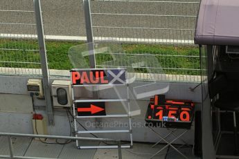 World © Octane Photographic 2011. Formula 1 testing Wednesday 9th March 2011 Circuit de Catalunya. Force India - Paul di Resta's pit board. Digital ref : 0020LW7D0507