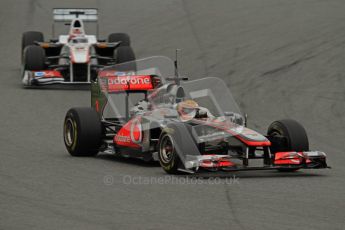 World © Octane Photographic 2011. Formula 1 testing Wednesday 9th March 2011 Circuit de Catalunya. McLaren MP4/26 - Lewis Hamilton, Sauber C30 - Kamui Kobayashi. Digital ref : 0020LW7D8658