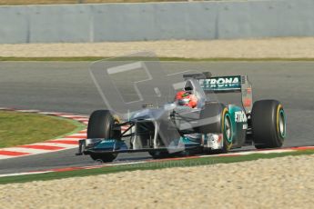 World © Octane Photographic 2011. Formula 1 testing Thursday 10th March 2011 Circuit de Catalunya. Mercedes MGP W02 - Michael Shumacher. Digital ref : 0023cb1d2881