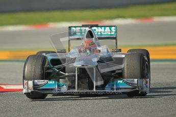 World © Octane Photographic 2011. Formula 1 testing Thursday 10th March 2011 Circuit de Catalunya. Mercedes MGP W02 - Michael Shumacher. Digital ref : 0023CB1D3171