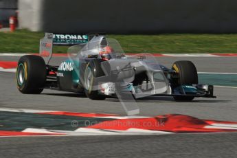 World © Octane Photographic 2011. Formula 1 testing Thursday 10th March 2011 Circuit de Catalunya. Mercedes MGP W02 - Michael Shumacher. Digital ref : 0023LW7D1535