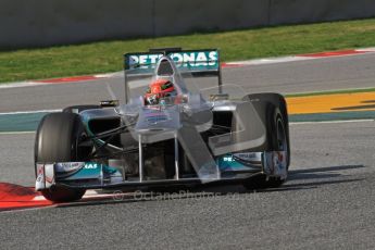 World © Octane Photographic 2011. Formula 1 testing Thursday 10th March 2011 Circuit de Catalunya. Mercedes MGP W02 - Michael Shumacher. Digital ref : 0023LW7D1538
