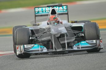 World © Octane Photographic 2011. Formula 1 testing Friday 11th March 2011 Circuit de Catalunya. Mercedes MGP W02 - Michael Schumacher. Digital ref : 0022CB1D3497