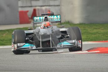 World © Octane Photographic 2011. Formula 1 testing Friday 11th March 2011 Circuit de Catalunya. Mercedes MGP W02 - Michael Schumacher. Digital ref : 0022CB1D3527