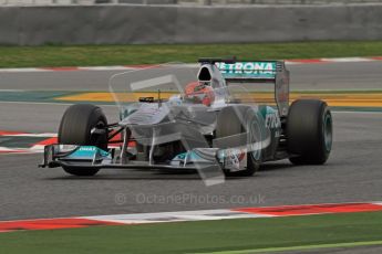 World © Octane Photographic 2011. Formula 1 testing Friday 11th March 2011 Circuit de Catalunya. Mercedes MGP W02 - Michael Schumacher. Digital ref : LW7D2169
