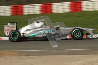 World © Octane Photographic 2011. Formula 1 testing Friday 11th March 2011 Circuit de Catalunya. Mercedes MGP W02 - Michael Schumacher. Digital ref : 0022LW7D2739