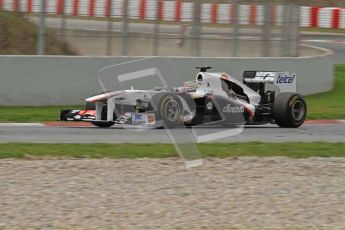 World © Octane Photographic 2011. Formula 1 testing Tuesday 8th March 2011 Circuit de Catalunya. Sauber C30 - Sergio Perez, broken bodywork. Digital ref : 0017LW7D7691