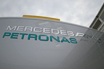 World © Octane Photographic Ltd. F1 Spanish GP Thursday 9th May 2013. Mercedes AMG Petronas logo. Paddock and pitlane. Digital Ref : 0654cb1d7995