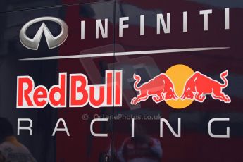 World © Octane Photographic Ltd. F1 Spanish GP Thursday 9th May 2013. Infiniti Red Bull Racing logo. Paddock and pitlane. Digital Ref : 0654cb7d8348