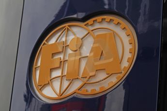 World © Octane Photographic Ltd. F1 Spanish GP Thursday 9th May 2013. FIA logo. Paddock and pitlane. Digital Ref : 0654cb7d8349