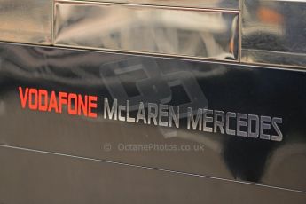 World © Octane Photographic Ltd. F1 Spanish GP Thursday 9th May 2013. Vodafone Mclaren Mercedes logo. Paddock and pitlane. Digital Ref : 0654cb7d8351