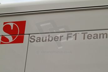 World © Octane Photographic Ltd. F1 Spanish GP Thursday 9th May 2013. Sauber F1 team logo. Paddock and pitlane. Digital Ref : 0654cb7d8352