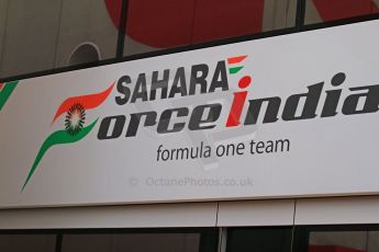 World © Octane Photographic Ltd. F1 Spanish GP Thursday 9th May 2013. Sahara Force India logo. Paddock and pitlane. Digital Ref : 0654cb7d8356
