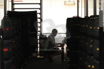 World © Octane Photographic Ltd. F1 Spanish GP Thursday 9th May 2013. Paddock and pitlane. Vodafone McLaren Mercedes tyre preparation. Digital Ref : 0654cb7d8380