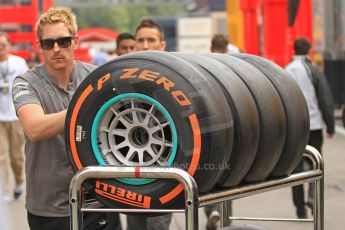 World © Octane Photographic Ltd. F1 Spanish GP Thursday 9th May 2013. Paddock and pitlane. Mercedes Pirelli tyres. Digital Ref : 0654cb7d8508