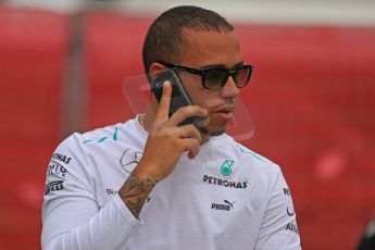 World © Octane Photographic Ltd. F1 Spanish GP Thursday 9th May 2013. Paddock and pitlane. Mercedes AMG Petronas - Lewis Hamilton. Digital Ref : 0654cb7d8523