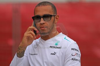 World © Octane Photographic Ltd. F1 Spanish GP Thursday 9th May 2013. Paddock and pitlane. Mercedes AMG Petronas - Lewis Hamilton. Digital Ref : 0654cb7d8526