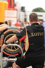 World © Octane Photographic Ltd. F1 Spanish GP Thursday 9th May 2013. Paddock and pitlane. Lotus Pirelli tyre trolly. Digital Ref : 0654cb7d8742