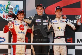 World © Octane Photographic Ltd. Brands Hatch, Race 4 Podium, Sunday 24th November 2013. BRDC Formula 4 Winter Series, MSV F4-13, – Kieran Vernon (1st) - Hillspeed, Pietro Fittipaldi (2nd) – MGR and Sennan Fielding (3rd) – HHC Motorsport. Digital Ref : 0868cb1d8001