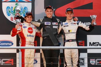 World © Octane Photographic Ltd. Brands Hatch, Race 4 Podium, Sunday 24th November 2013. BRDC Formula 4 Winter Series, MSV F4-13,  – Kieran Vernon (1st) - Hillspeed, Pietro Fittipaldi (2nd) – MGR and Sennan Fielding (3rd) – HHC Motorsport. Digital Ref : 0868cb1d8007