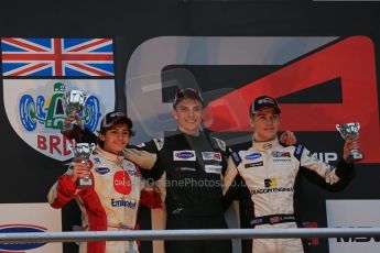 World © Octane Photographic Ltd. Brands Hatch, Race 4 Podium, Sunday 24th November 2013. BRDC Formula 4 Winter Series, MSV F4-13,  – Kieran Vernon (1st) - Hillspeed, Pietro Fittipaldi (2nd) – MGR and Sennan Fielding (3rd) – HHC Motorsport. Digital Ref : 0868lw1d8010