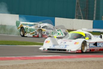 © Octane Photographic Ltd. 2012 Donington Historic Festival. Group C sportscars, qualifying. Jaguar XJR16 - Richard Eyre and Porsche 962C - Henrik Lindberg. Digital Ref : 0320cb1d8740