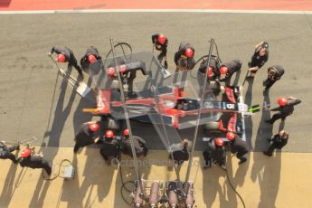 World © Octane Photographic 2011. Formula 1 testing Monday 21st February 2011 Circuit de Catalunya. Virgin MVR-02 - Jerome d'Ambrosio, pitstop practice. Digital ref : 0011CB1D2829