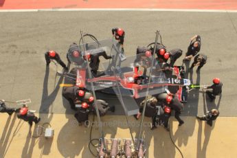 World © Octane Photographic 2011. Monday 21st February 2011 Circuit de Catalunya. Virgin MVR-02 - Jerome d'Ambrosio, pitstop practice. Digital ref : 0011CB1D2833