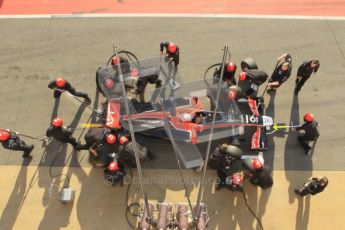 World © Octane Photographic 2011. Monday 21st February 2011 Circuit de Catalunya. Virgin MVR-02 - Jerome d'Ambrosio, pitstop practice. Digital ref : 0011CB1D2837