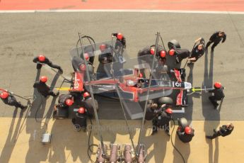 World © Octane Photographic 2011. Monday 21st February 2011 Circuit de Catalunya. Virgin MVR-02 - Jerome d'Ambrosio, pitstop practice. Digital ref : 0011CB1D2840