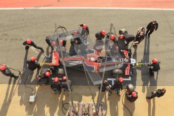 World © Octane Photographic 2011. Monday 21st February 2011 Circuit de Catalunya. Virgin MVR-02 - Jerome d'Ambrosio, pitstop practice. Digital ref : 0011CB1D2842