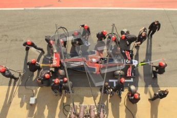 World © Octane Photographic 2011. Monday 21st February 2011 Circuit de Catalunya. Virgin MVR-02 - Jerome d'Ambrosio, pitstop practice. Digital ref : 0011CB1D2843