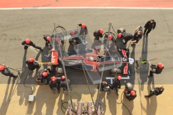 World © Octane Photographic 2011. Monday 21st February 2011 Circuit de Catalunya. Virgin MVR-02 - Jerome d'Ambrosio, pitstop practice. Digital ref : 0011CB1D2844